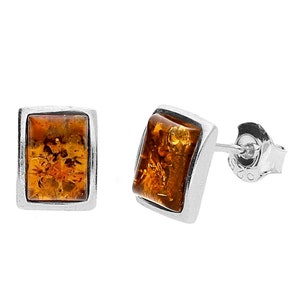 Earrings Silver and Baltic Amber Elegant Stud