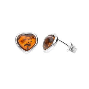 Earrings Stud Silver and Baltic Amber Heart
