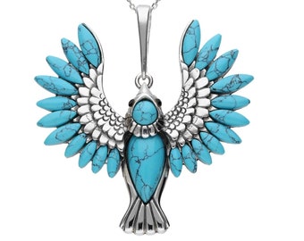 Pendant Necklace Silver and Turquoise Paradise Bird