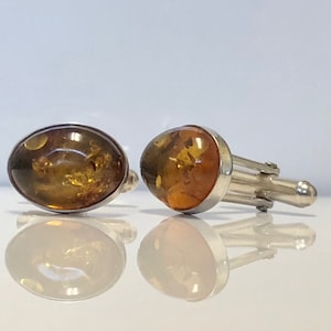 Cufflinks Silver and Oval Baltic Amber