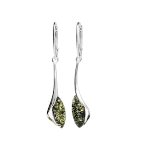 Earrings Silver and Green Baltic Amber Elegant