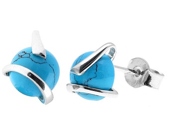 Boucles d’oreilles Modern Silver et Turquoise Round Stud