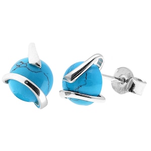 Earrings Modern Silver and Turquoise Round Stud