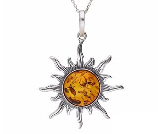 ペンダントネックレス シルバー ターコイズとバルト海産琥珀 カワセミ