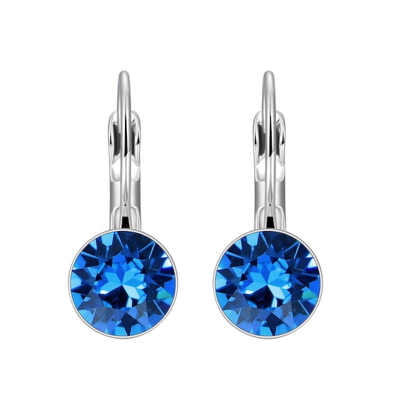 Boucles d'oreilles en argent avec cristaux Swarovski bleus - Saphir