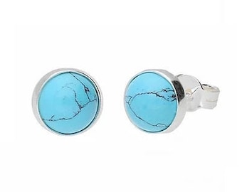 Earrings Silver and Turquoise Round Stud