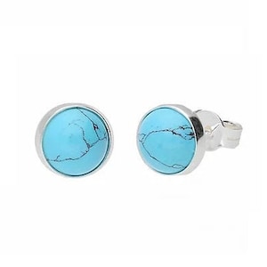 Earrings Silver and Turquoise Round Stud