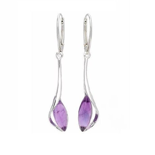 Earrings Silver and Amethyst Elegant Drop