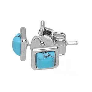 Earrings Stud Silver and Turquoise Square