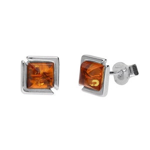 Earrings Silver and Baltic Amber Elegant Square
