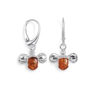 Earrings Drop Silver and Baltic Amber Bumble Bee
