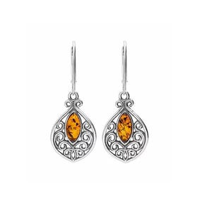 Boucles d&#39;oreilles pendantes en argent et ambre de la Baltique style vintage