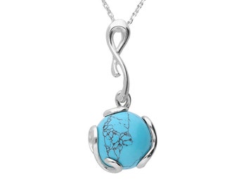 Pendant Necklace Silver and Turquoise Round Stone