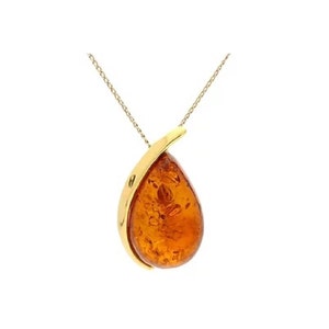 Gold Plated Elegant Pear Amber Silver Pendant
