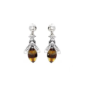 Earrings Sterling Silver and Baltic Amber Bee