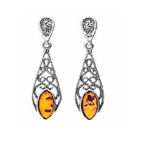 Earrings Silver and Baltic Amber Vintage Style
