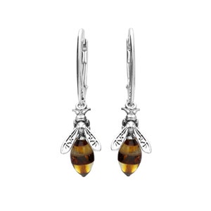 Earrings Silver and Baltic Amber Bees
