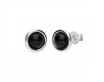 Pendientes Silver y Onyx Round Stud