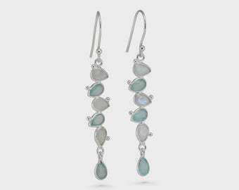 Rainbow Moonstone and Aqua Chalcedony Drop Earrings