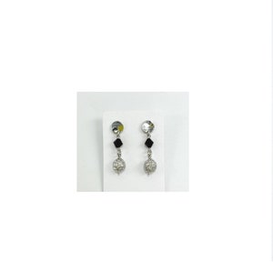 Sterling Silver Dangle Black Crystals Earrings