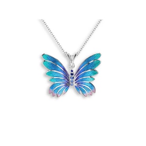 Zilveren vlinderketting met blauwe saffieren
