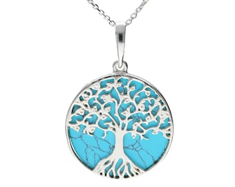 Pendant Necklace Silver and Turquoise Tree of Life Medium