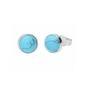 Earrings Silver and Turquoise Round Stud