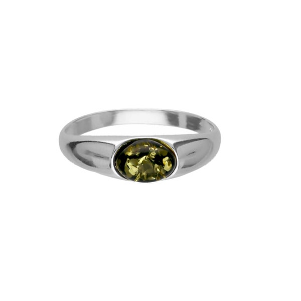 Ring Silver and Green Baltic Amber