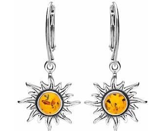 Earrings Silver and Baltic Amber Sun
