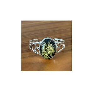 Green Amber Sterling Silver Bangle Luxury Designed