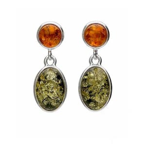 Drop Earrings Silver and Baltic Amber - Oval and Round