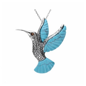 Pendant Necklace Sterling Silver and Turquoise Hummingbird