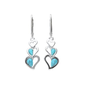 Drop Earrings  Silver and Turquoise Hearts