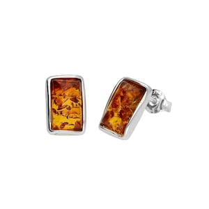Earrings Silver and Baltic Amber Elegant Rectangular