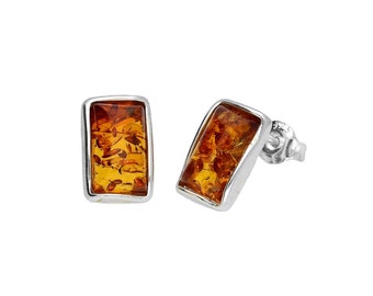 Earrings Silver and Baltic Amber Elegant Rectangular