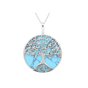 Pendant Necklace Silver and Turquoise Large Tree of Life