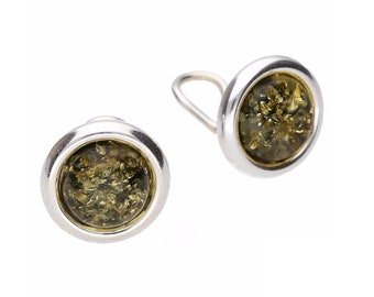 Earrings Clip Silver and Green Baltic Amber