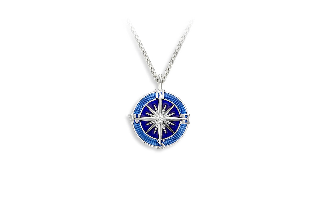 CALISTA PAVE COMPASS SCARF NECKLAVE IN BLUE & WHITE main image 0