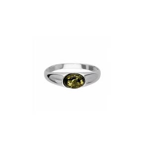Bague en argent et ambre vert de la Baltique