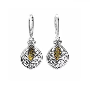Boucles d&#39;oreilles en argent et ambre de la Baltique vert style vintage