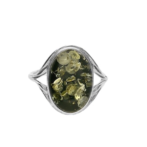 MILENA Elegant Silver Green Baltic Amber Ring