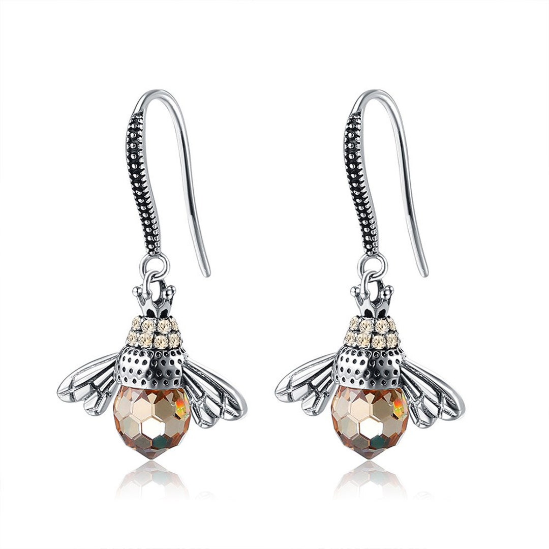 Orecchini Ape In Argento 925 Con Zirconia Cubica – Ipoallergenici, Pendenti A Forma Di Ape – Regalo In Scatola