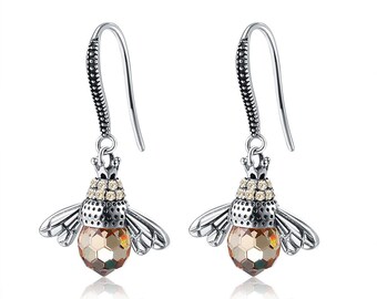 Earrings Drop Bumblebee Silver and Crystal
