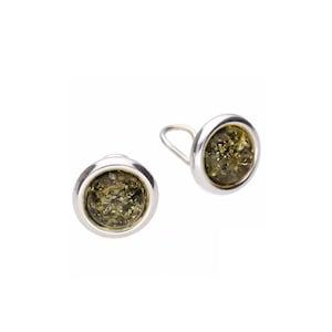 Small Clip On Earrings Silver and Green Baltic Amber