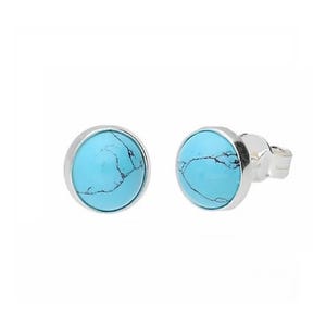 Earrings Silver and Turquoise Round Studs