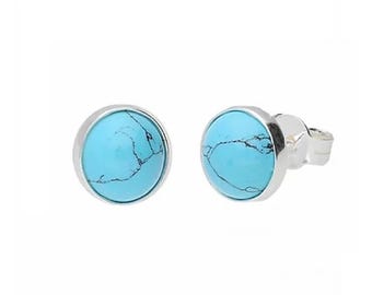 Earrings Silver and Turquoise Round Studs