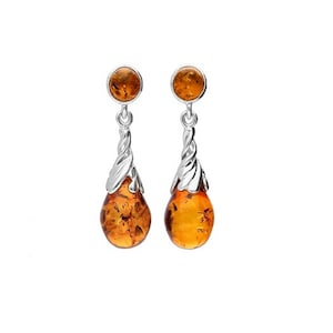 Baltic Amber Stud Drop Silver Earrings