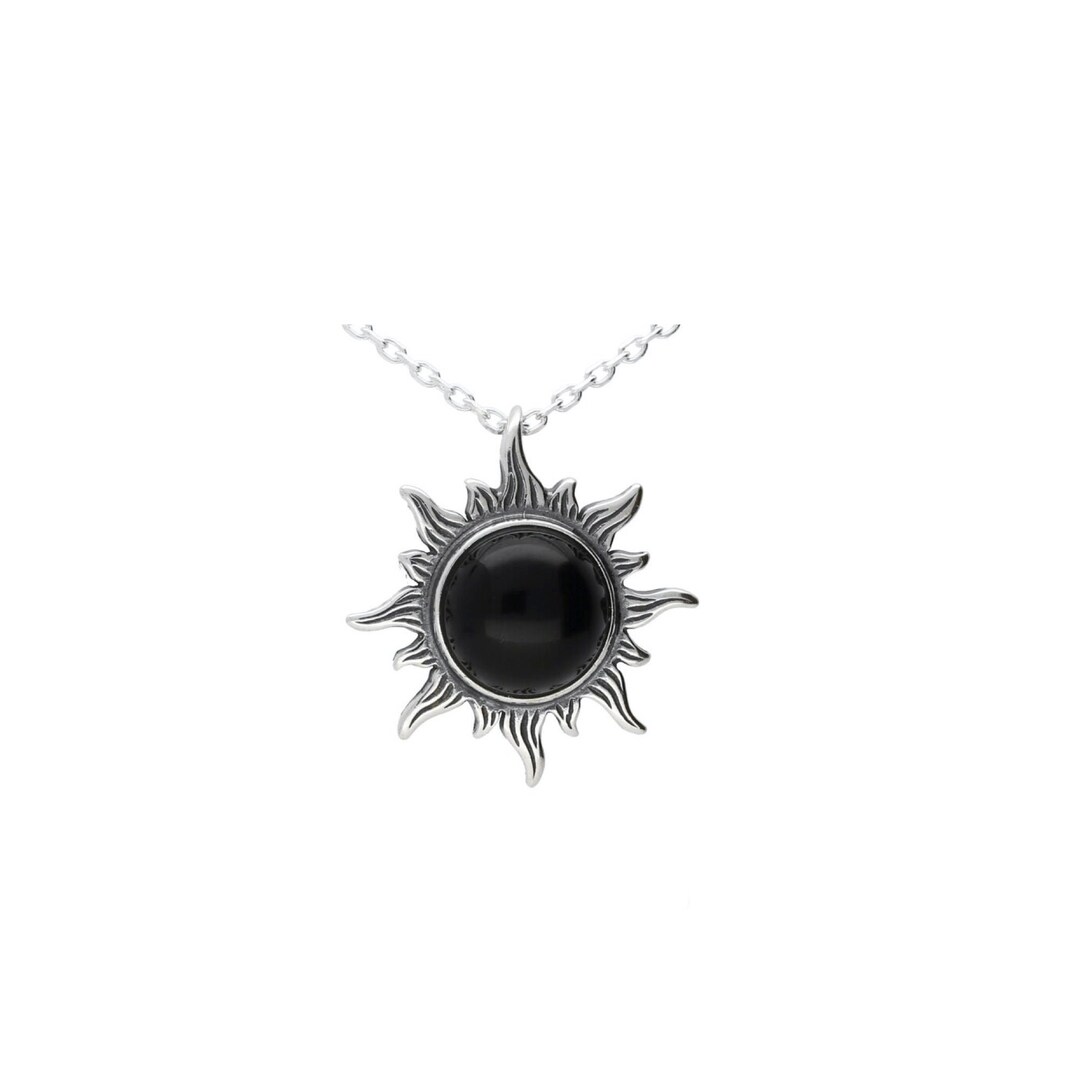 Pendant Necklace Sterling Silver and Onyx - Black Sun - Etsy
