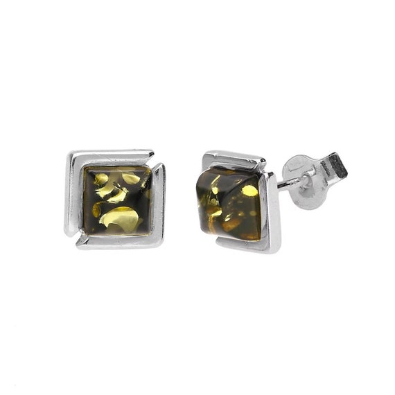 Baltic Amber Green Squared Earrings Baltic Amber Green Squared Earrings
