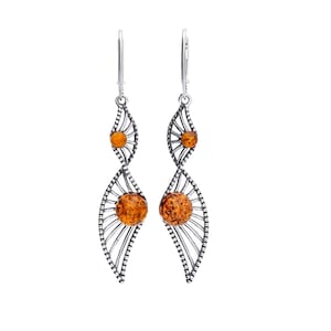 Baltic Amber Dangle Oxidized Silver Drop Earrings